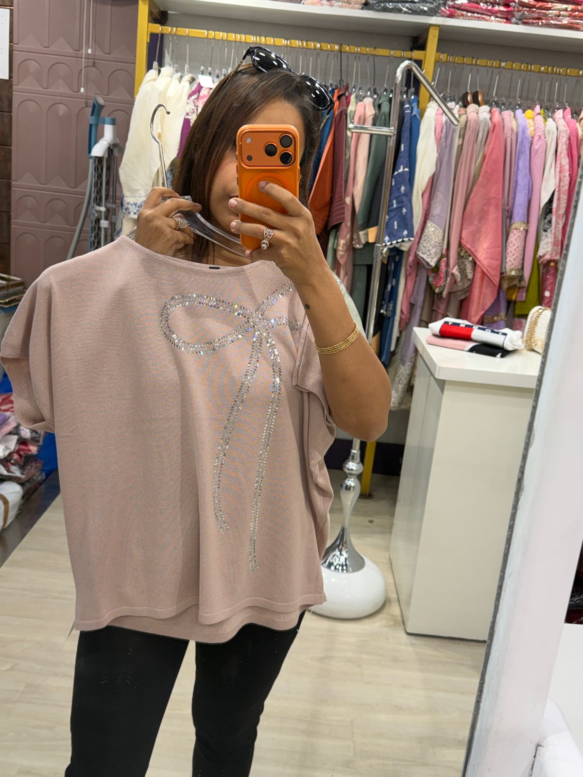 "Bow" - Statement Casual Top with Rhinestone Bow Design (Available in 4 Colours)