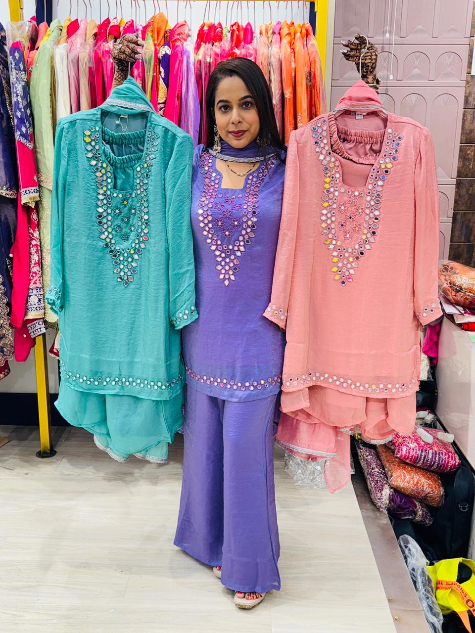 "Zarveen"- 3 Piece Mirror Work Suit Set (Available in 3 Variants)