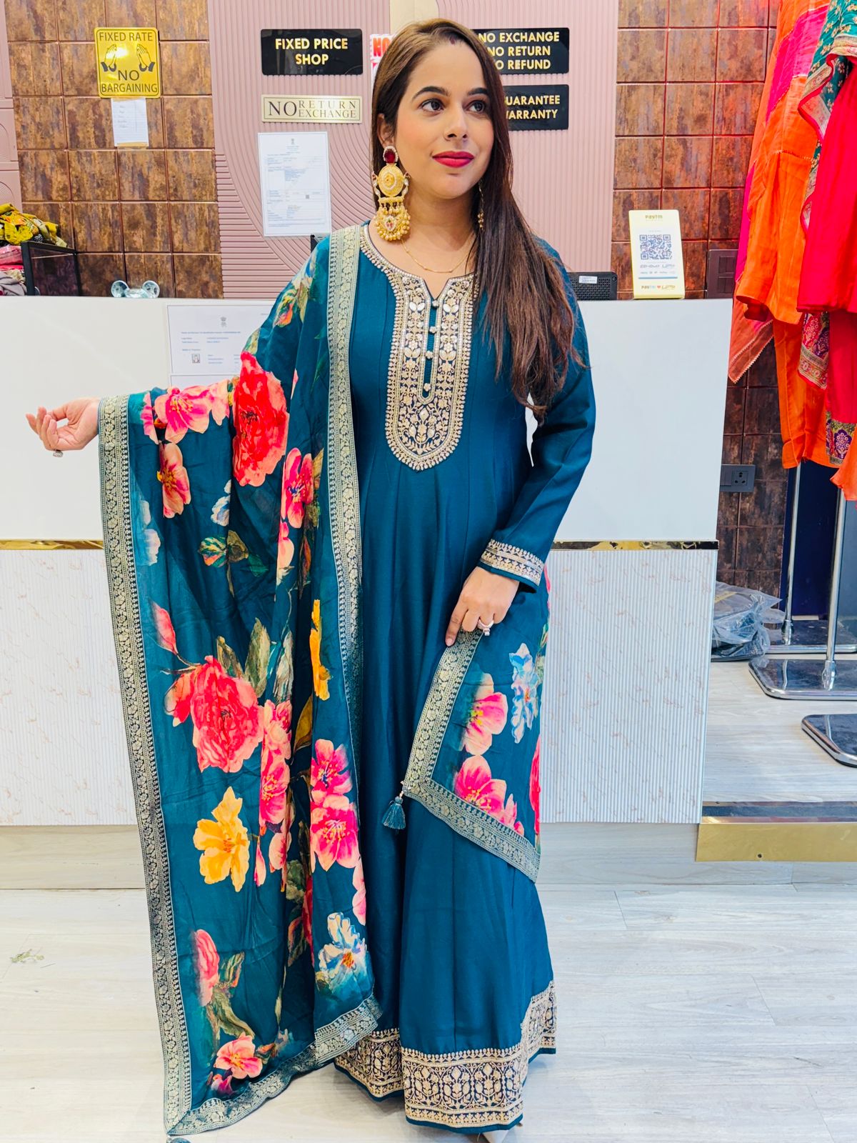 "Serene"- Anarkali Suit Set with Floral Print Dupatta
