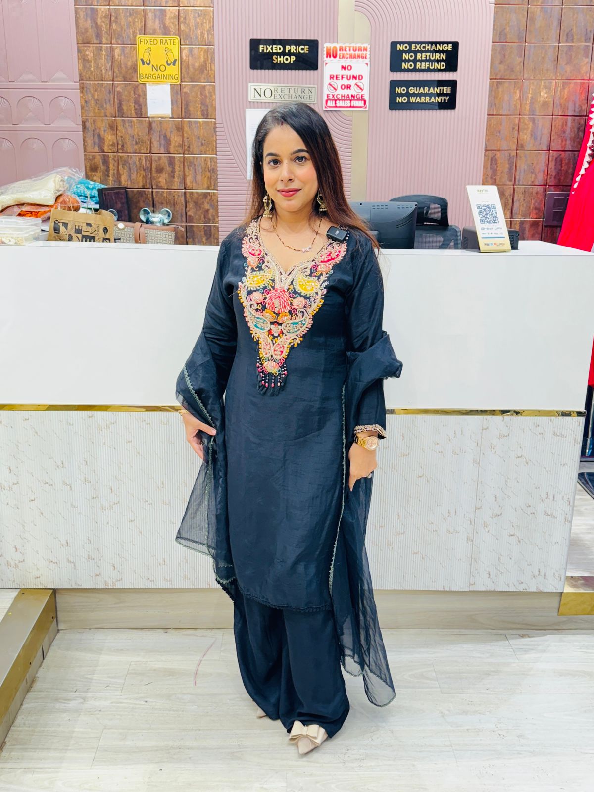 Black Stitched Suit with Multicolor Embroidery