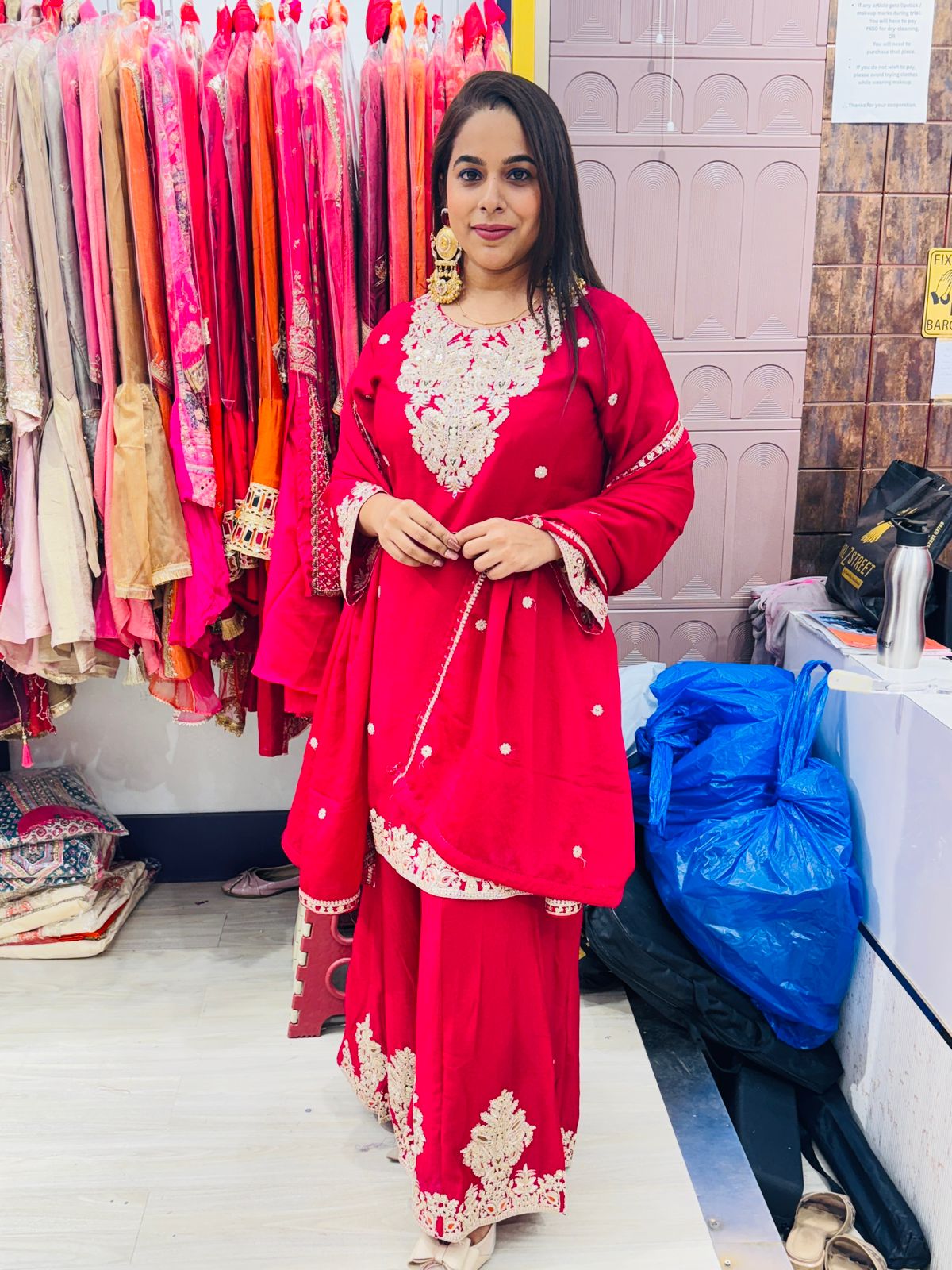 "Roshni"- 3 Piece Dark Pink Embroidered Suit Set