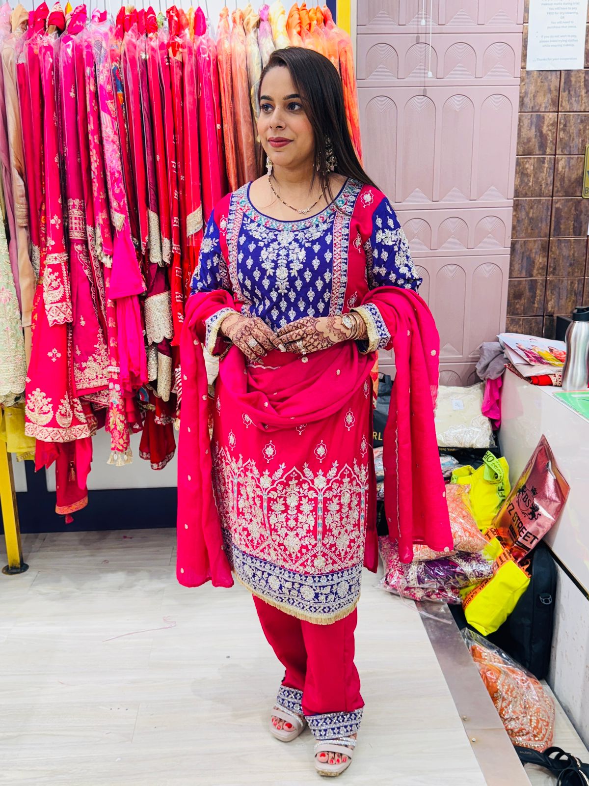 "Naqsh"- Royal Pink & Blue Embroidered Stitched Suit