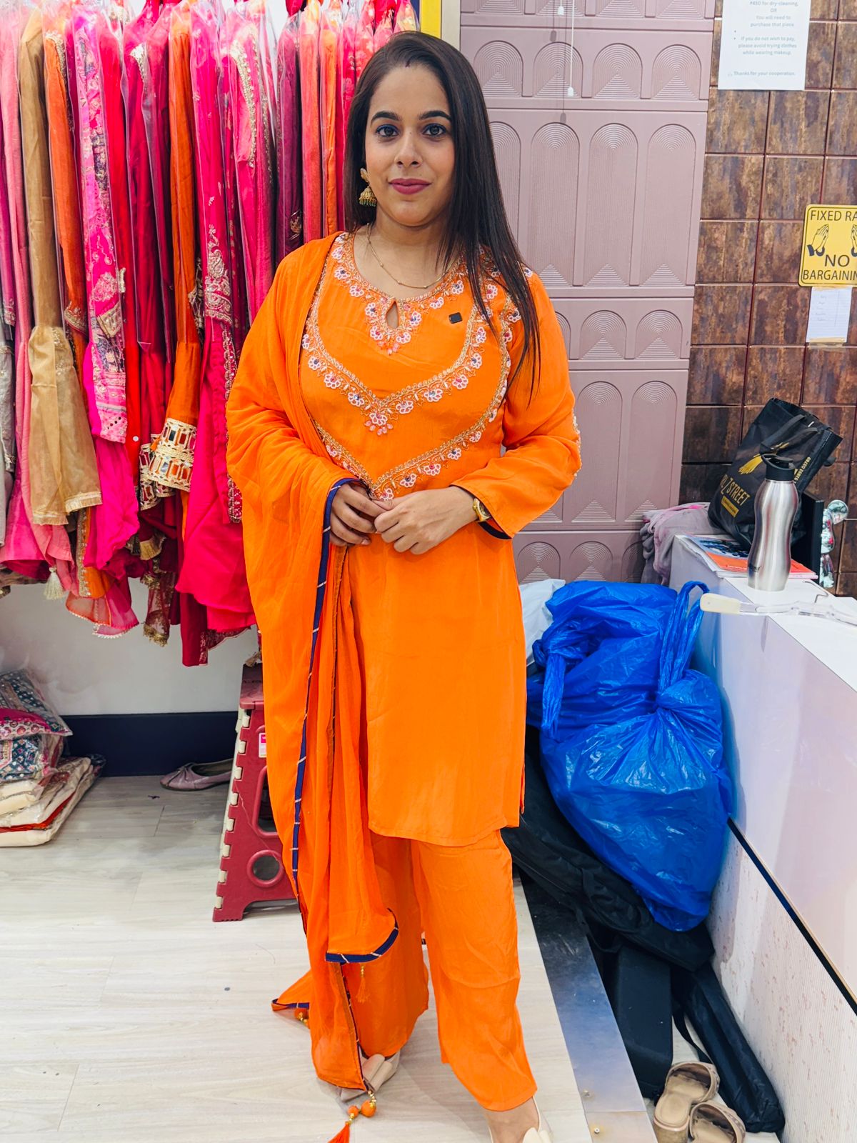 "Gulrukh"- 4 Piece Vibrant Orange Front Embroidered Suit Set