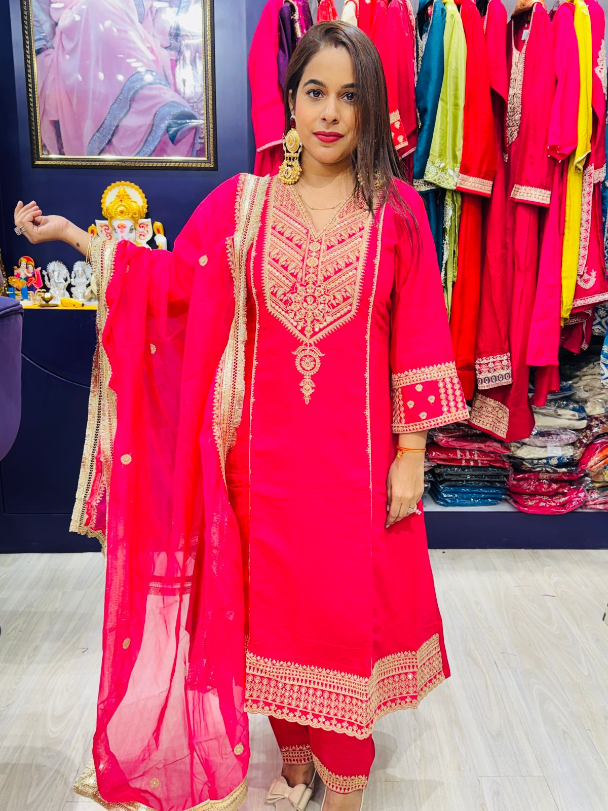 "Vihana"- Hot Pink Embroidered Suit with Dupatta