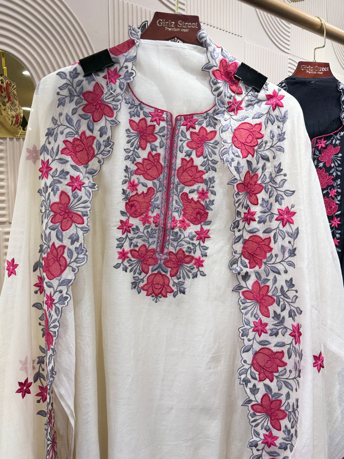 "Phool" - Premium Mul Cotton Unstitched Suit Set with Floral Embroidery (Available in 2 Colours)