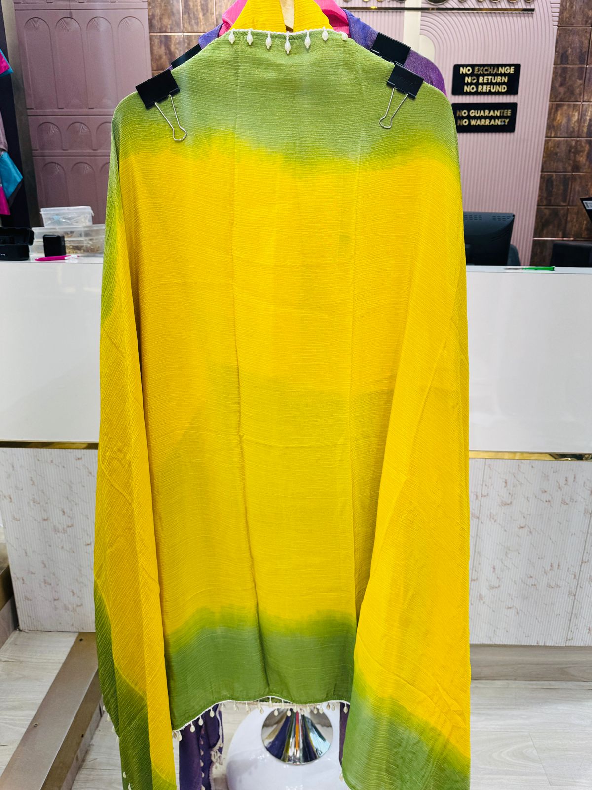 Yellow-Green Crushed Tissue Unstitched Suit with Embroidery