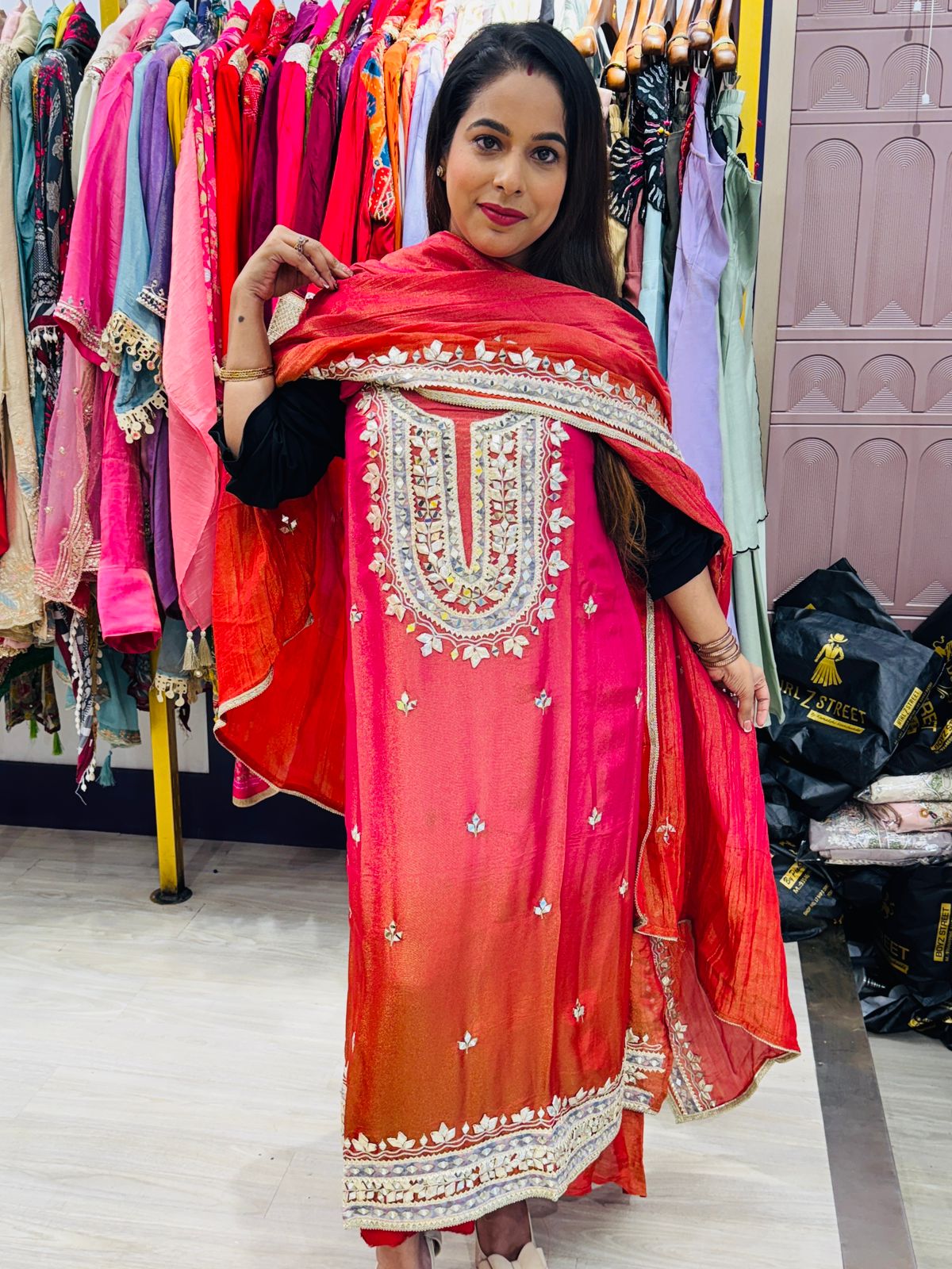 Crush Tissue Unstitched Suit with Heavy Embroidery – Multi Shades