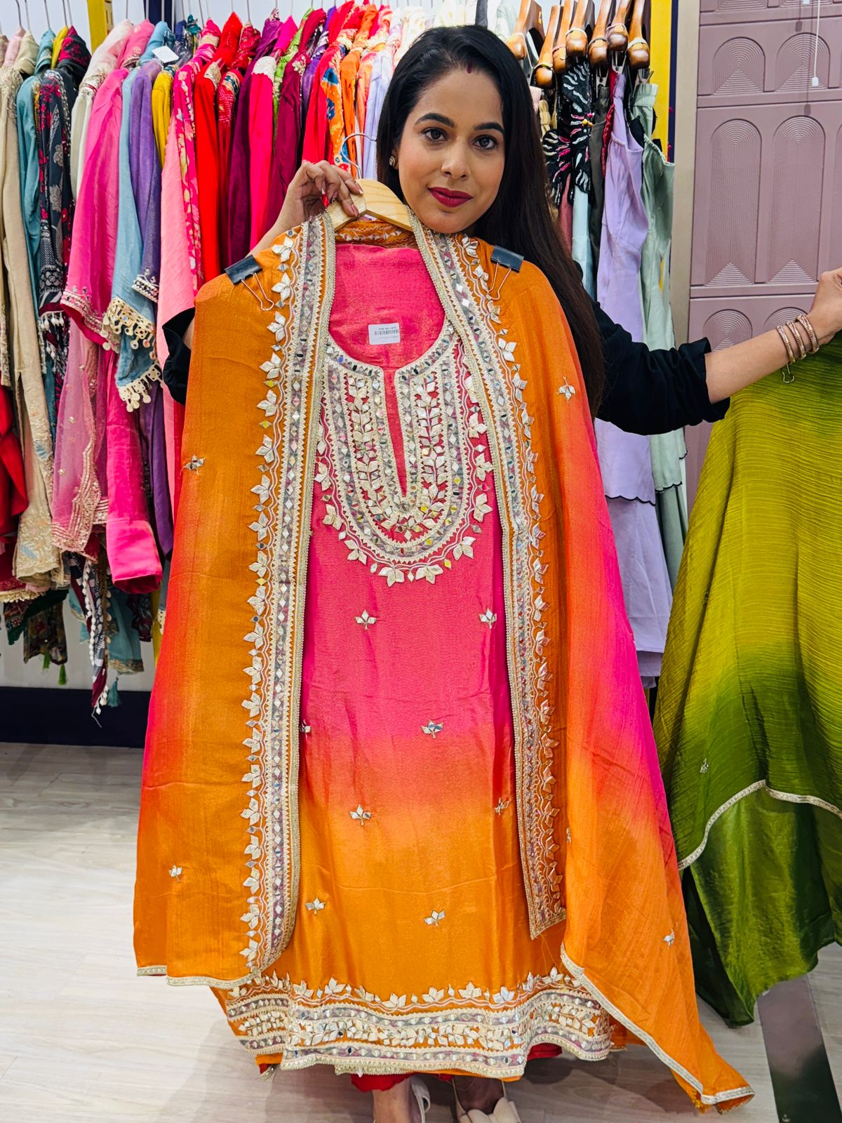 Crush Tissue Unstitched Suit with Heavy Embroidery – Multi Shades