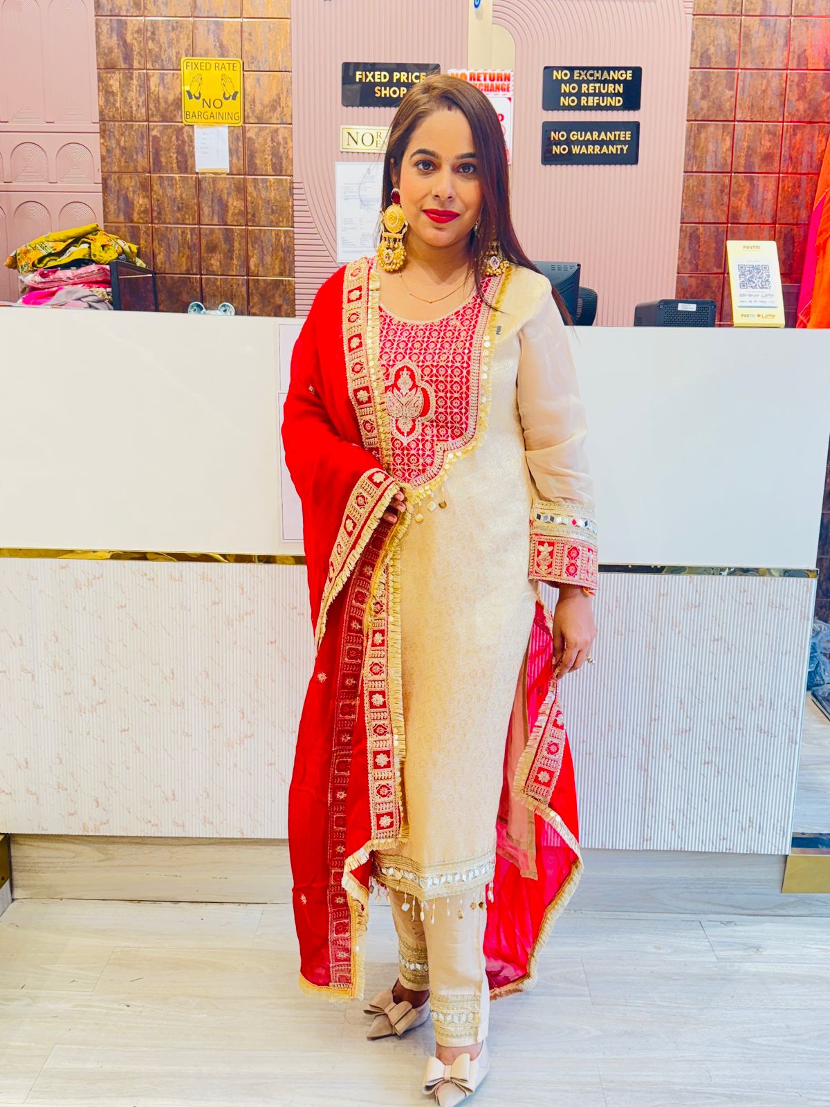 "Ishya"- 3 Piece Heavy Work Beige Suit Set with Tassel Detailing