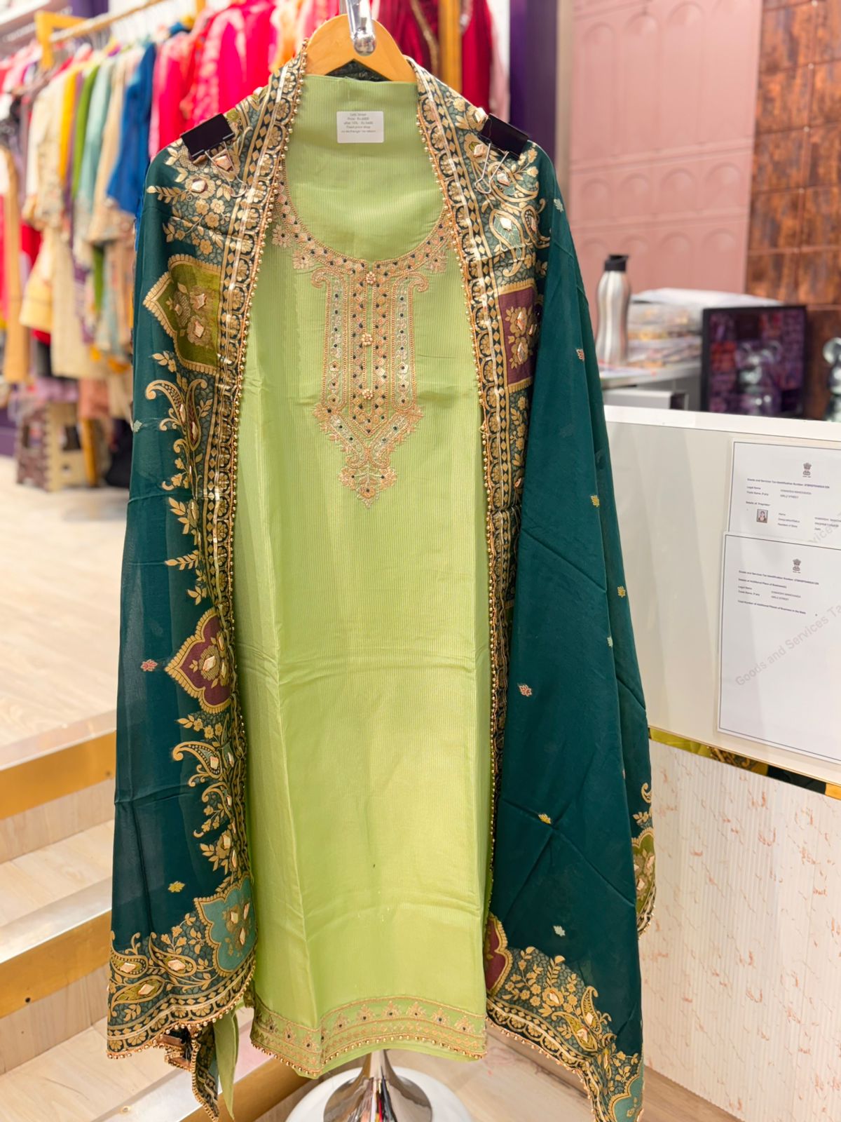 "Arwa"- Unstitched Suit Set with Tone-on-Tone Contrast Dupatta (Available in 3 Variants)