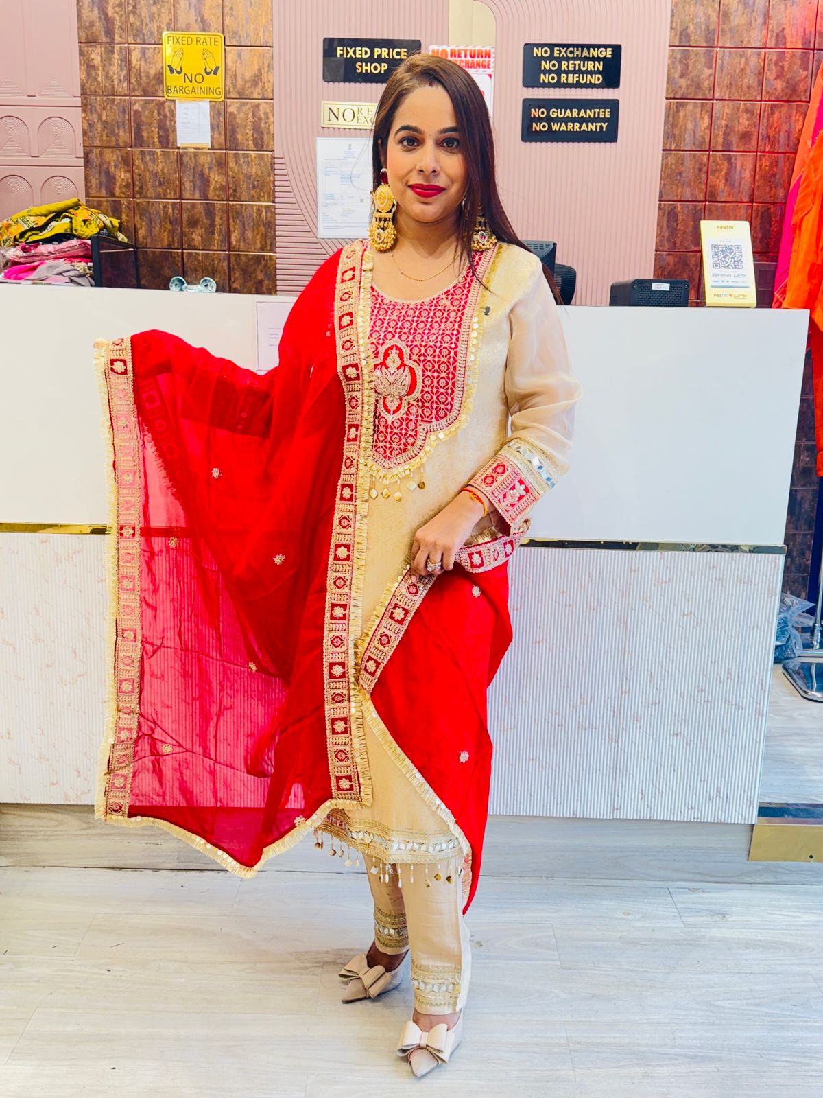 "Ishya"- 3 Piece Heavy Work Beige Suit Set with Tassel Detailing