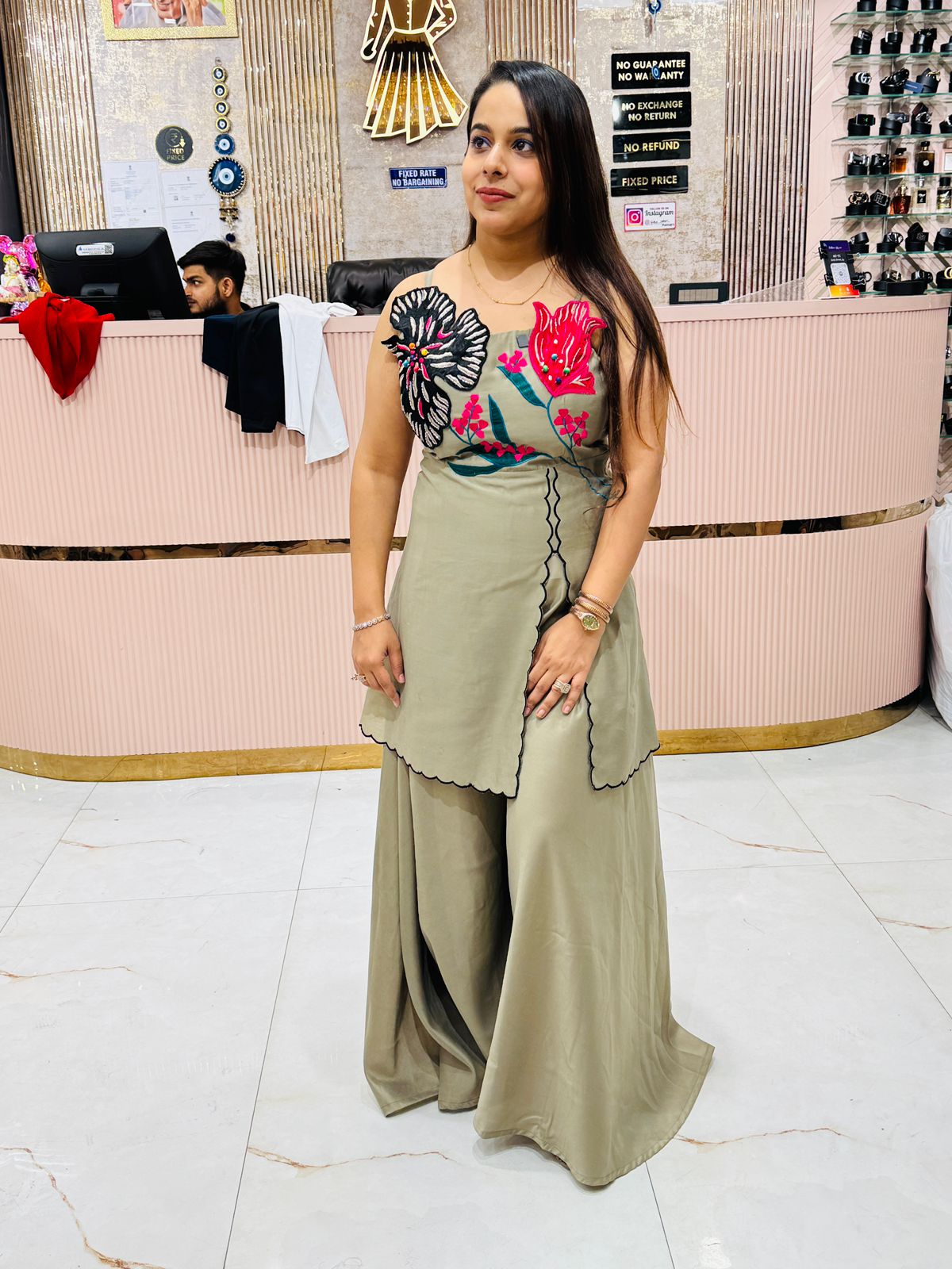 Floral Embroidered Sleeveless Kurta with Palazzo Set