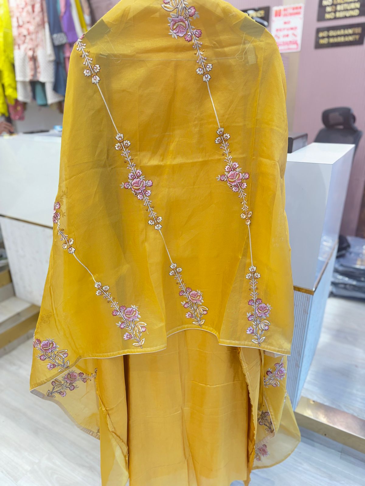 Mustard Yellow Unstitched Embroidered Suit with Dupatta