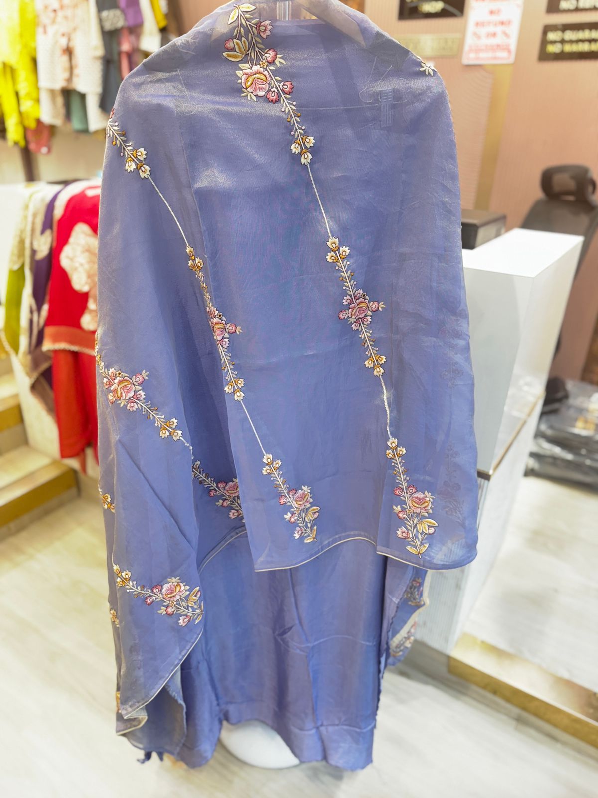 Lilac Unstitched Embroidered Suit with Dupatta