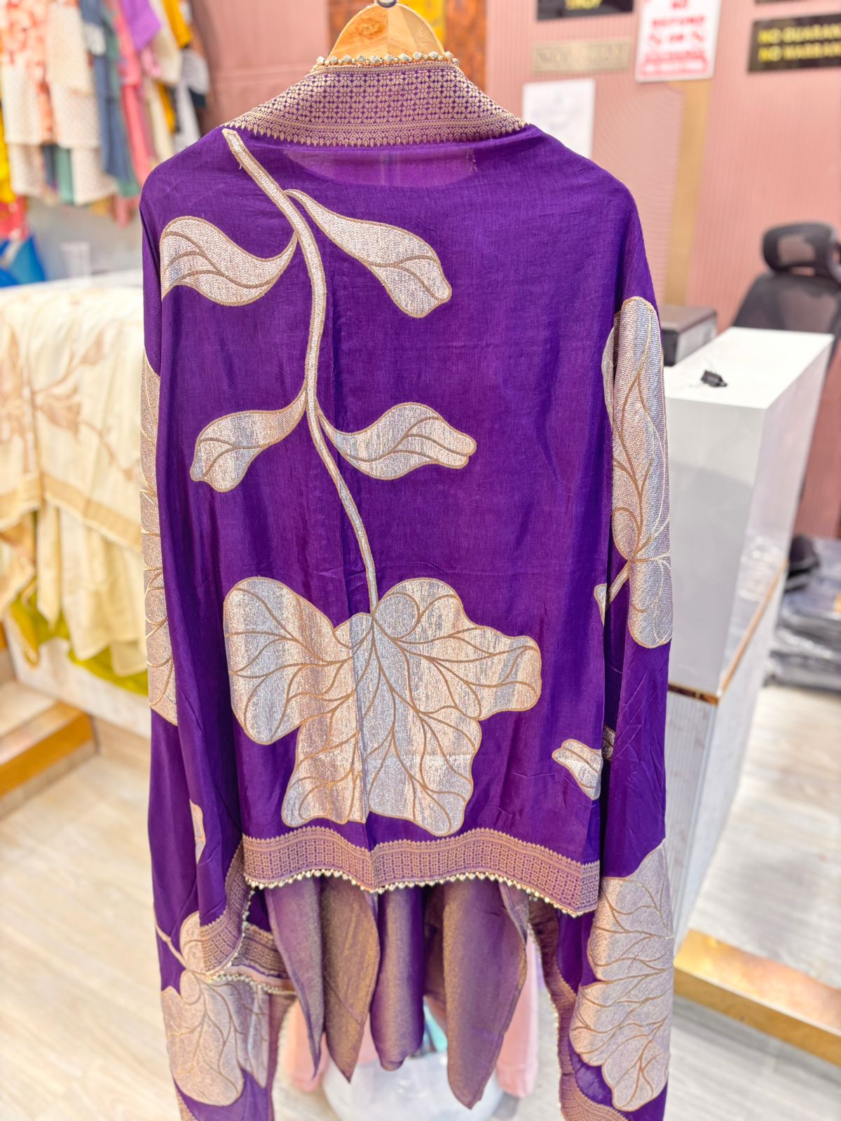 Designer Dark Purple Unstitched Suit Set with Dupatta