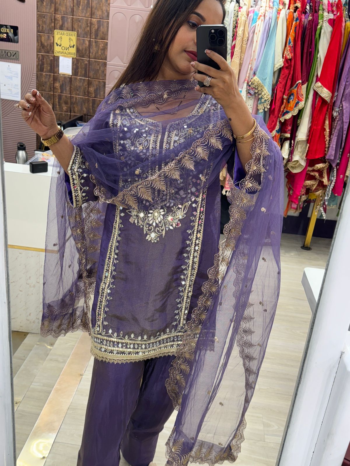 Purple Farshi Salwar Suit with Mirror and Zari Work