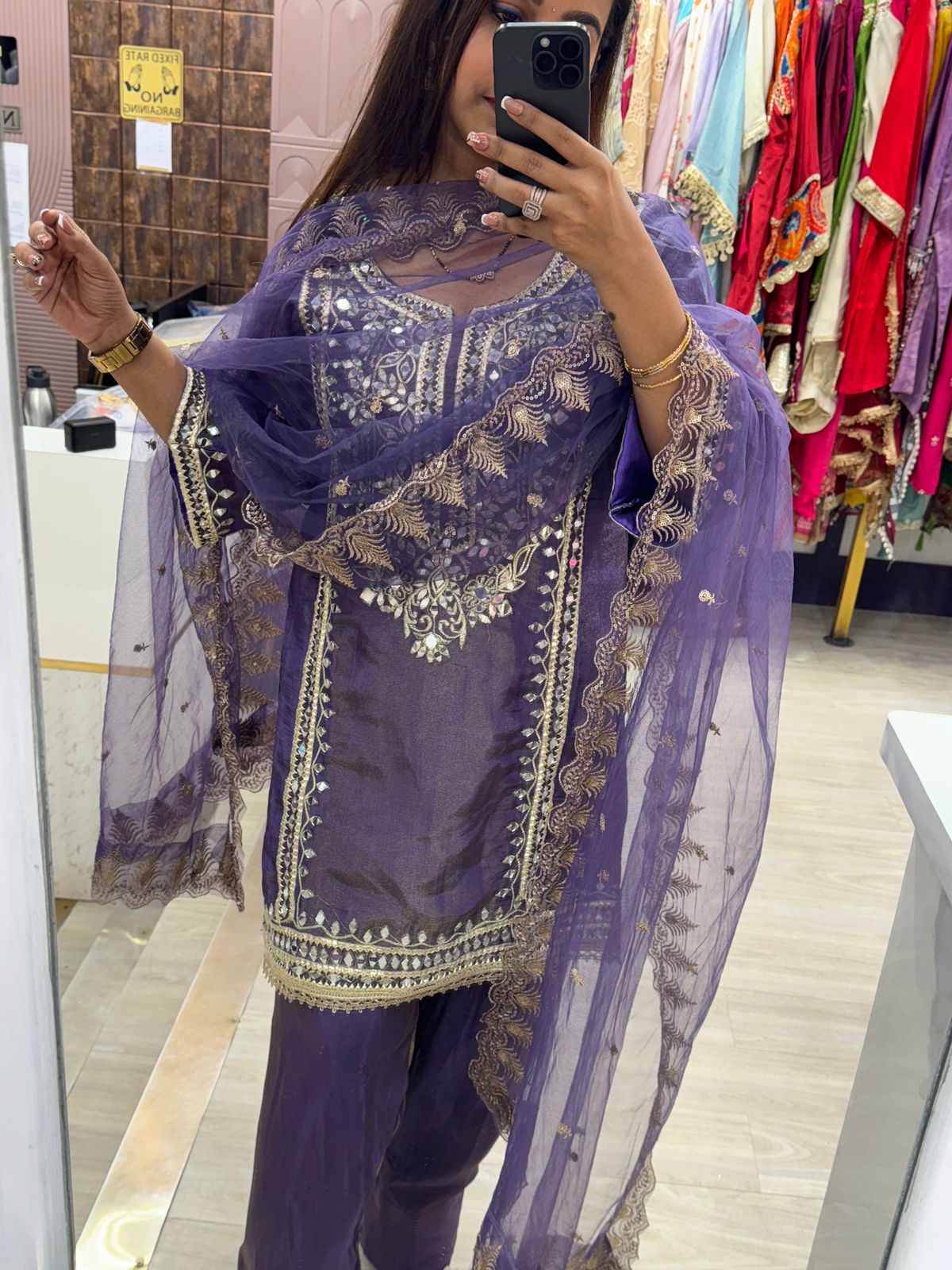 Purple Farshi Salwar Suit with Mirror and Zari Work
