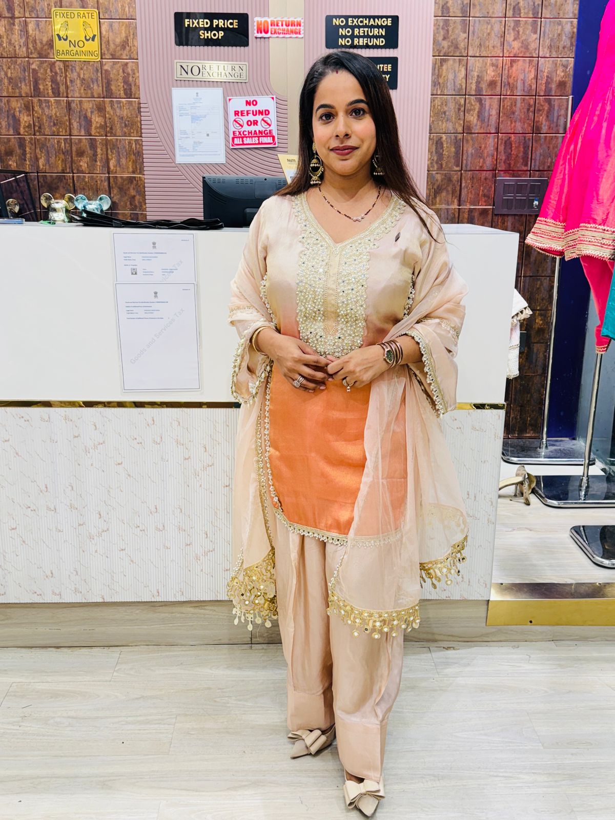 Dual-Tone Kurta Set with Hand-Embellished Mirror Work