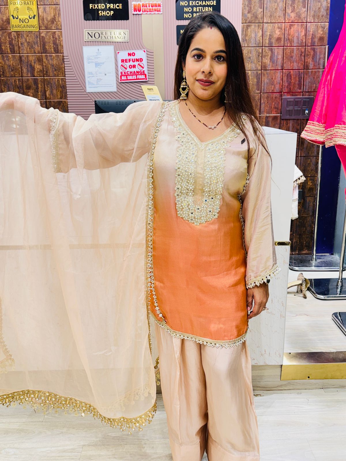 Dual-Tone Kurta Set with Hand-Embellished Mirror Work