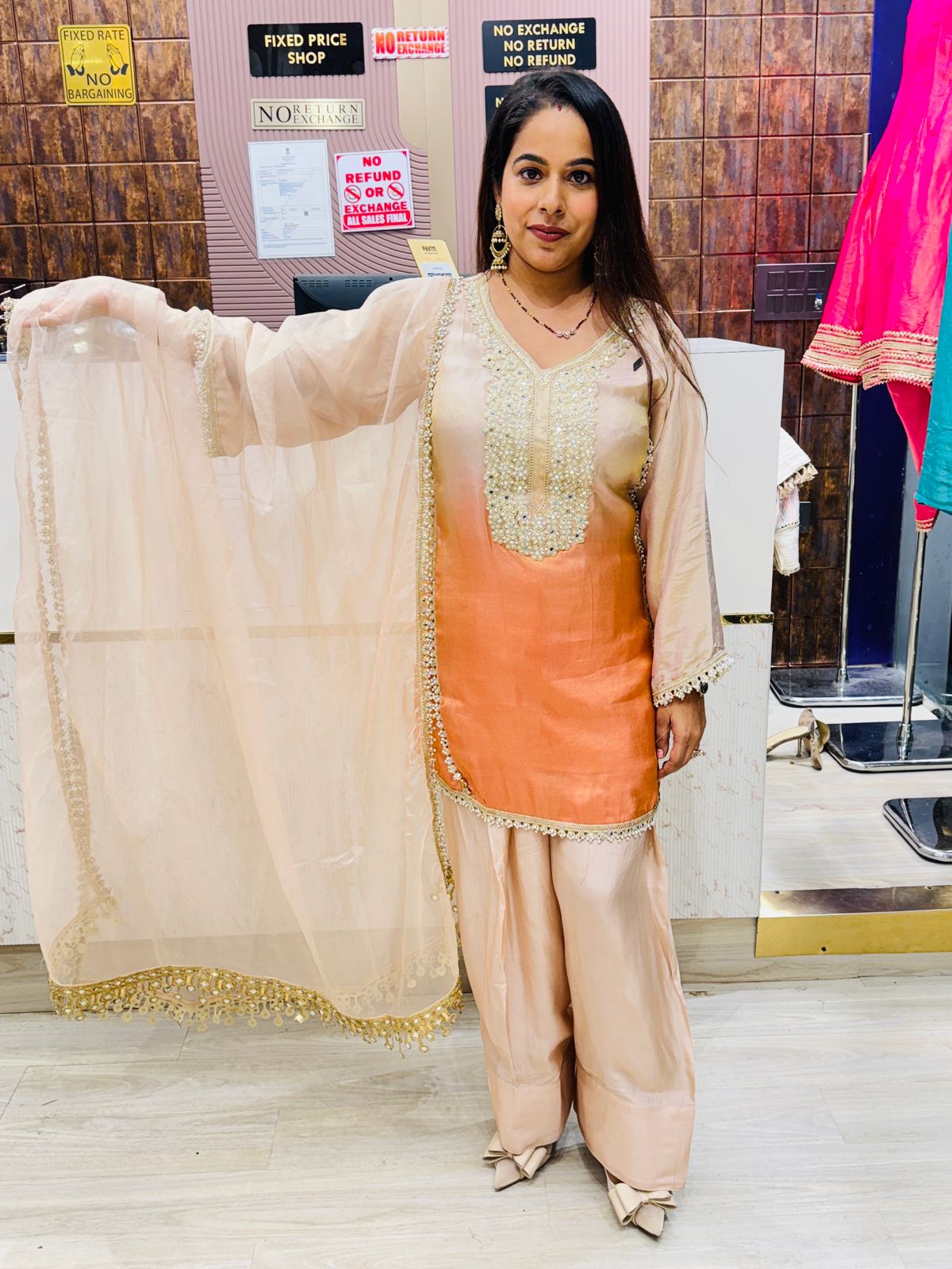 Dual-Tone Kurta Set with Hand-Embellished Mirror Work