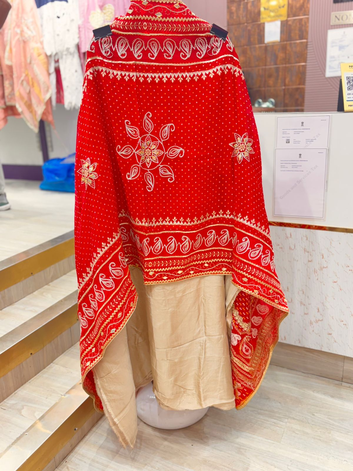 Elegant Unstitched Jacquard Suit with Bandhej Dupatta
