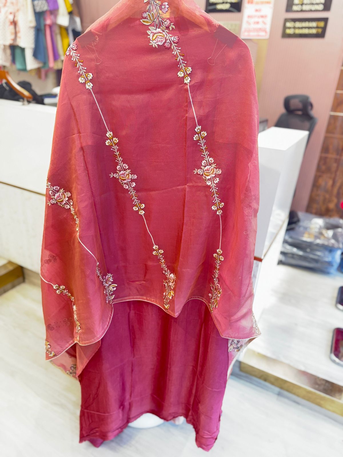 Peach Pink Unstitched Embroidered Suit with Dupatta
