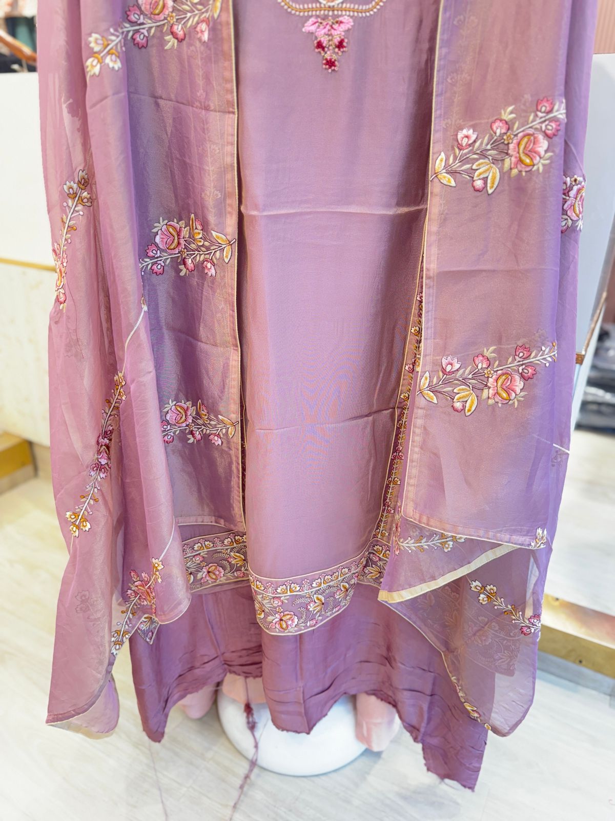 Lavender Unstitched Embroidered Suit with Dupatta