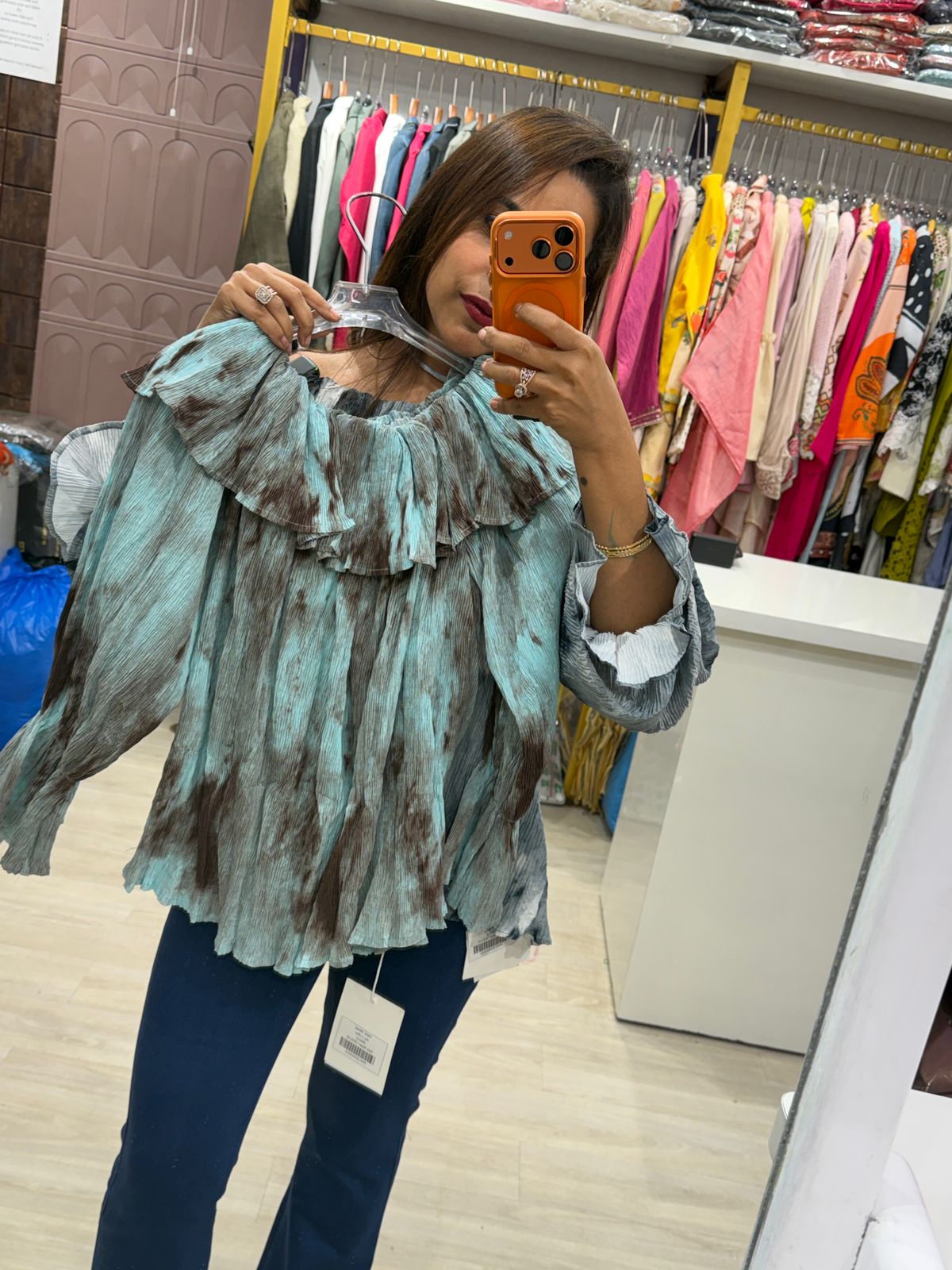 "Bulbul" - Tie-Dye Off-Shoulder Ruffle Top With Neckband (Available in 4 colours)