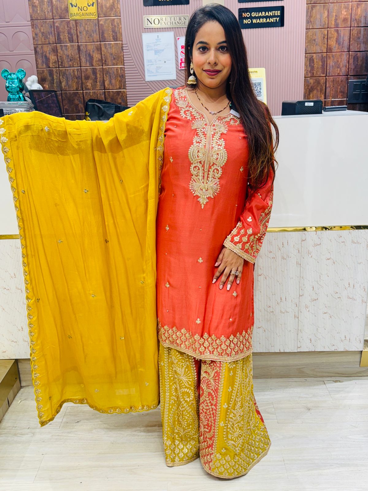 Elegant Orange & Mustard Embroidered Sharara Set
