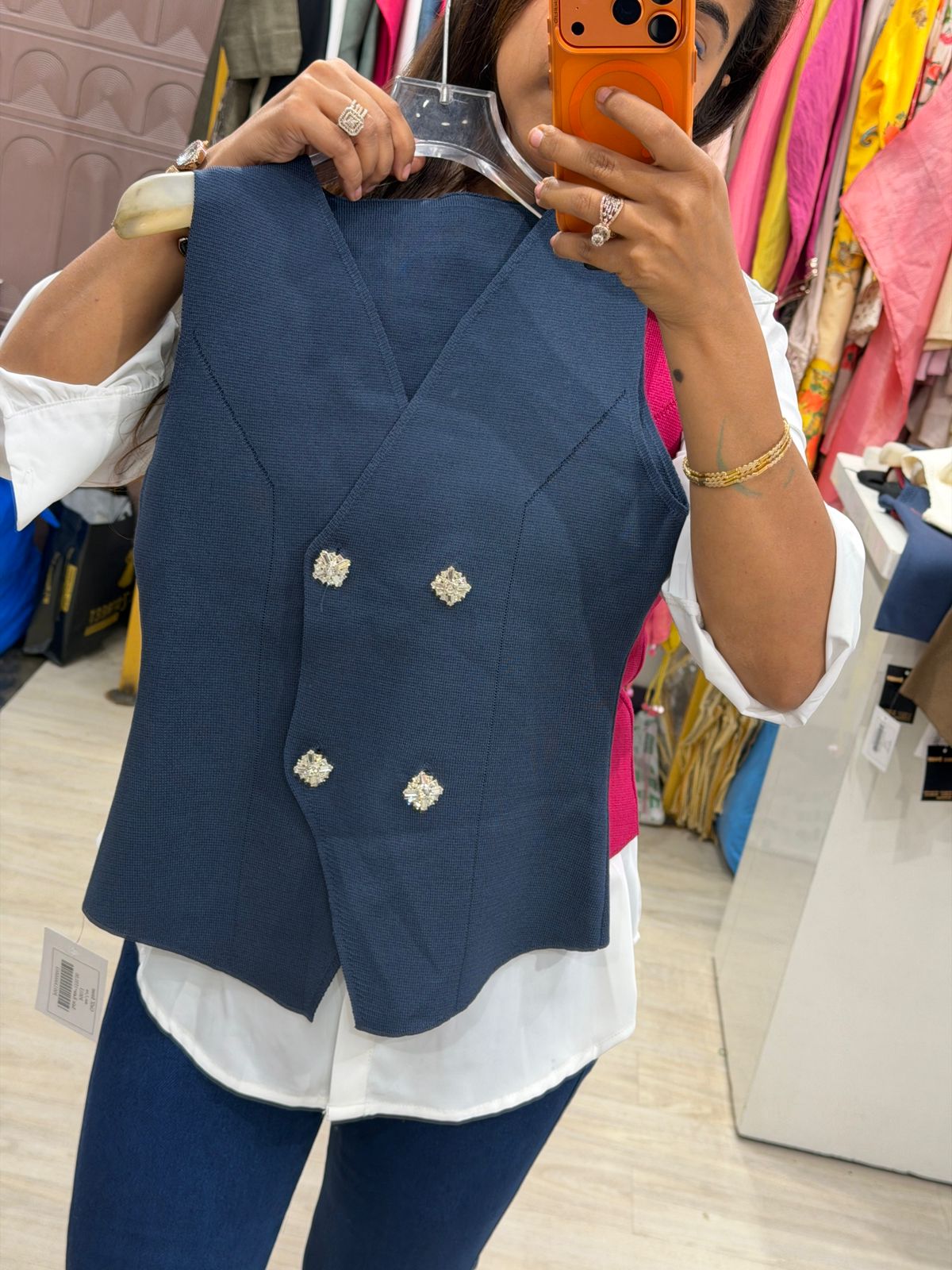 "Koti" - Layered Vest Style Top with Diamond Shaped Button Detailing (Available in 6 Colours)