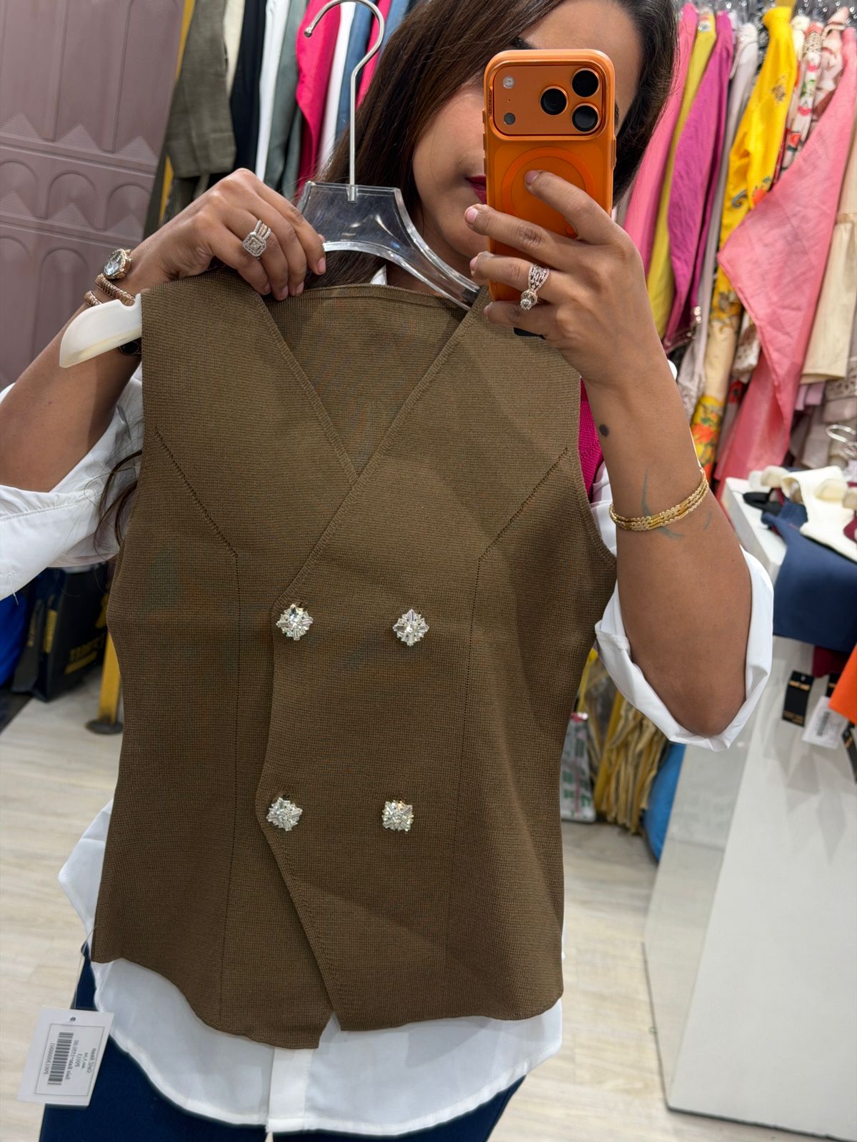 "Koti" - Layered Vest Style Top with Diamond Shaped Button Detailing (Available in 6 Colours)
