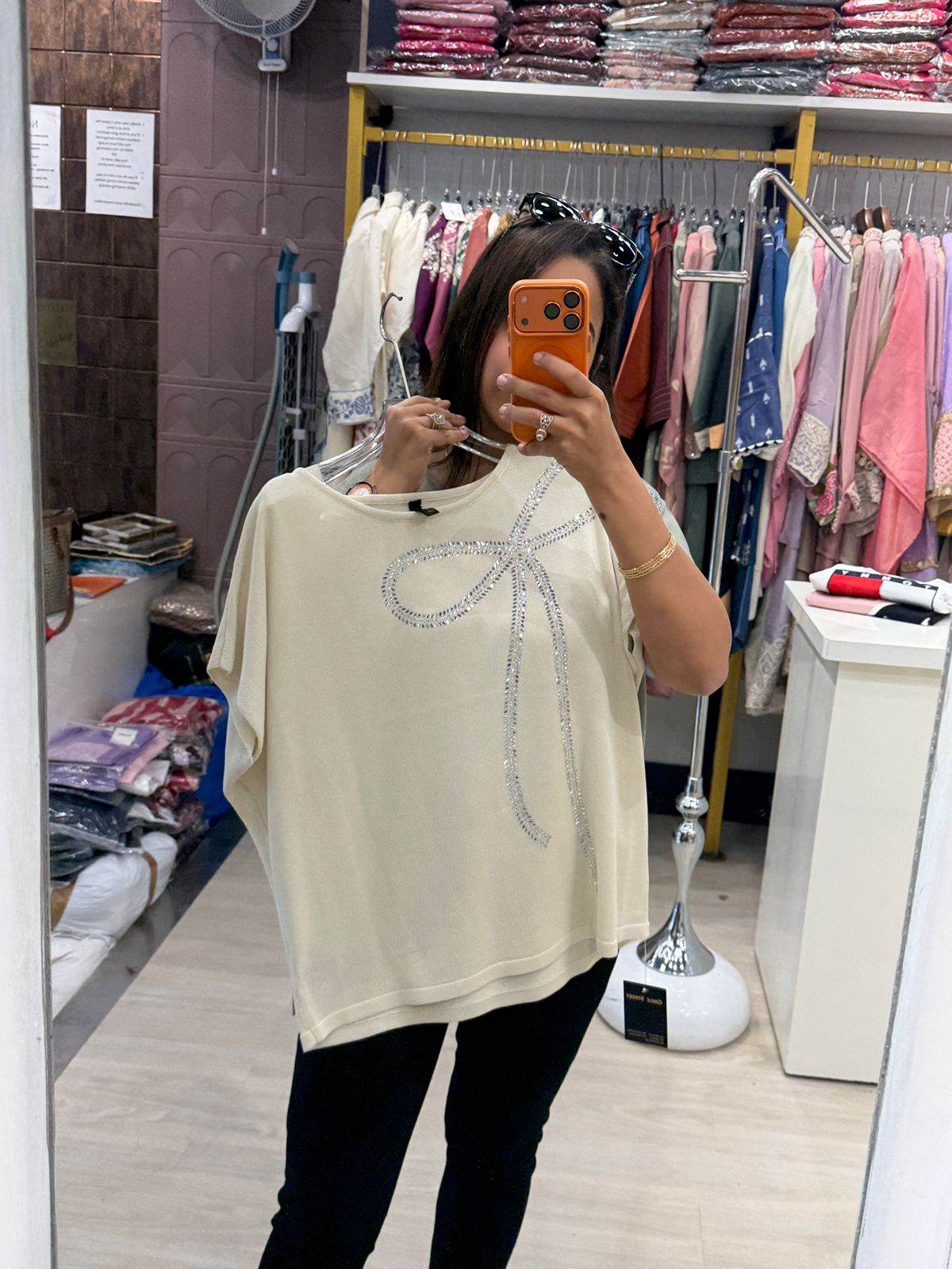 "Bow" - Statement Casual Top with Rhinestone Bow Design (Available in 4 Colours)