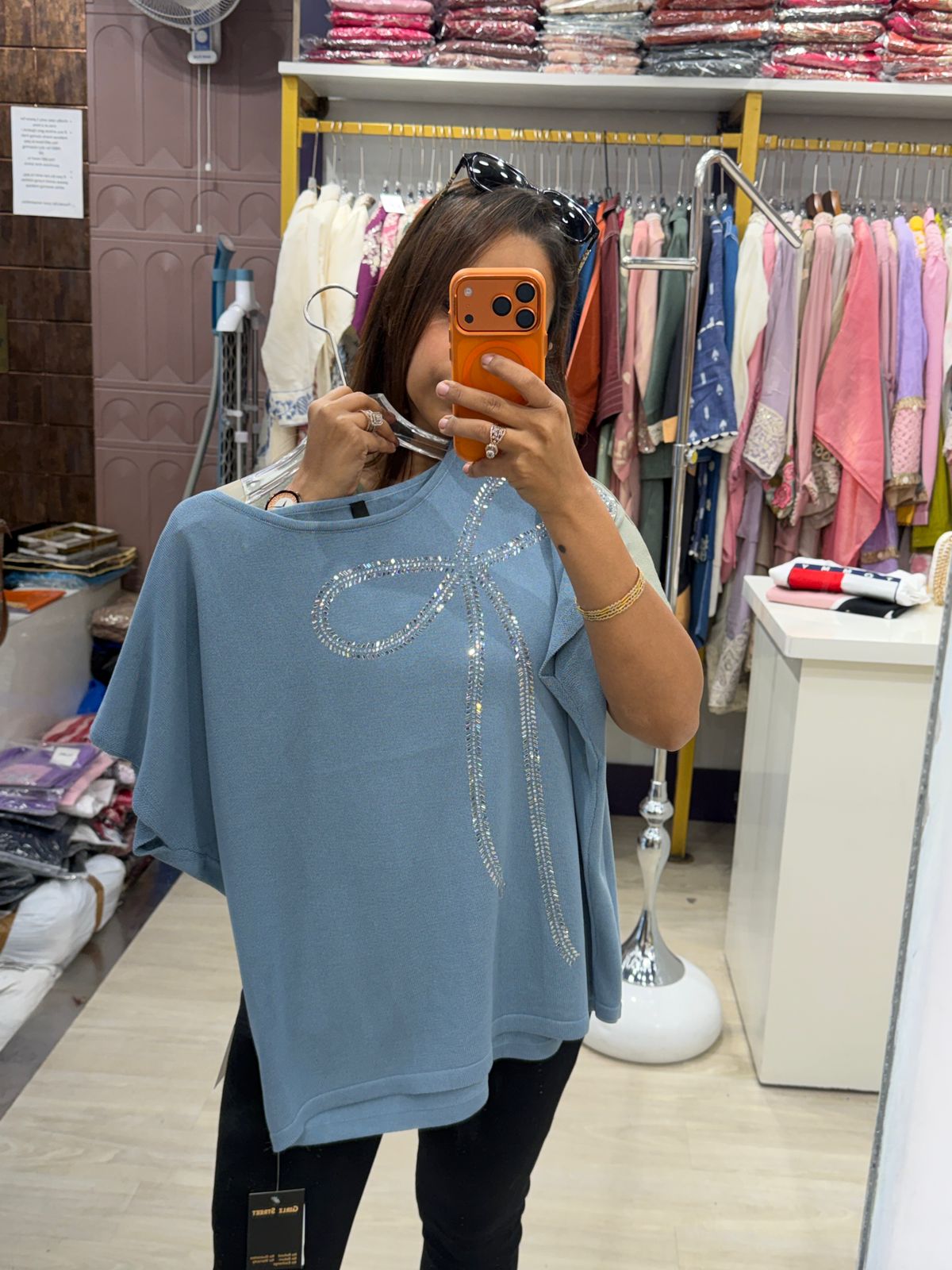 "Bow" - Statement Casual Top with Rhinestone Bow Design (Available in 4 Colours)