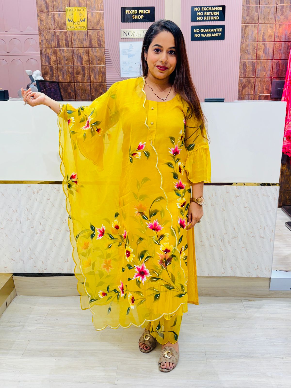 Floral Embroidered Blue Organza Stitched Suit Set