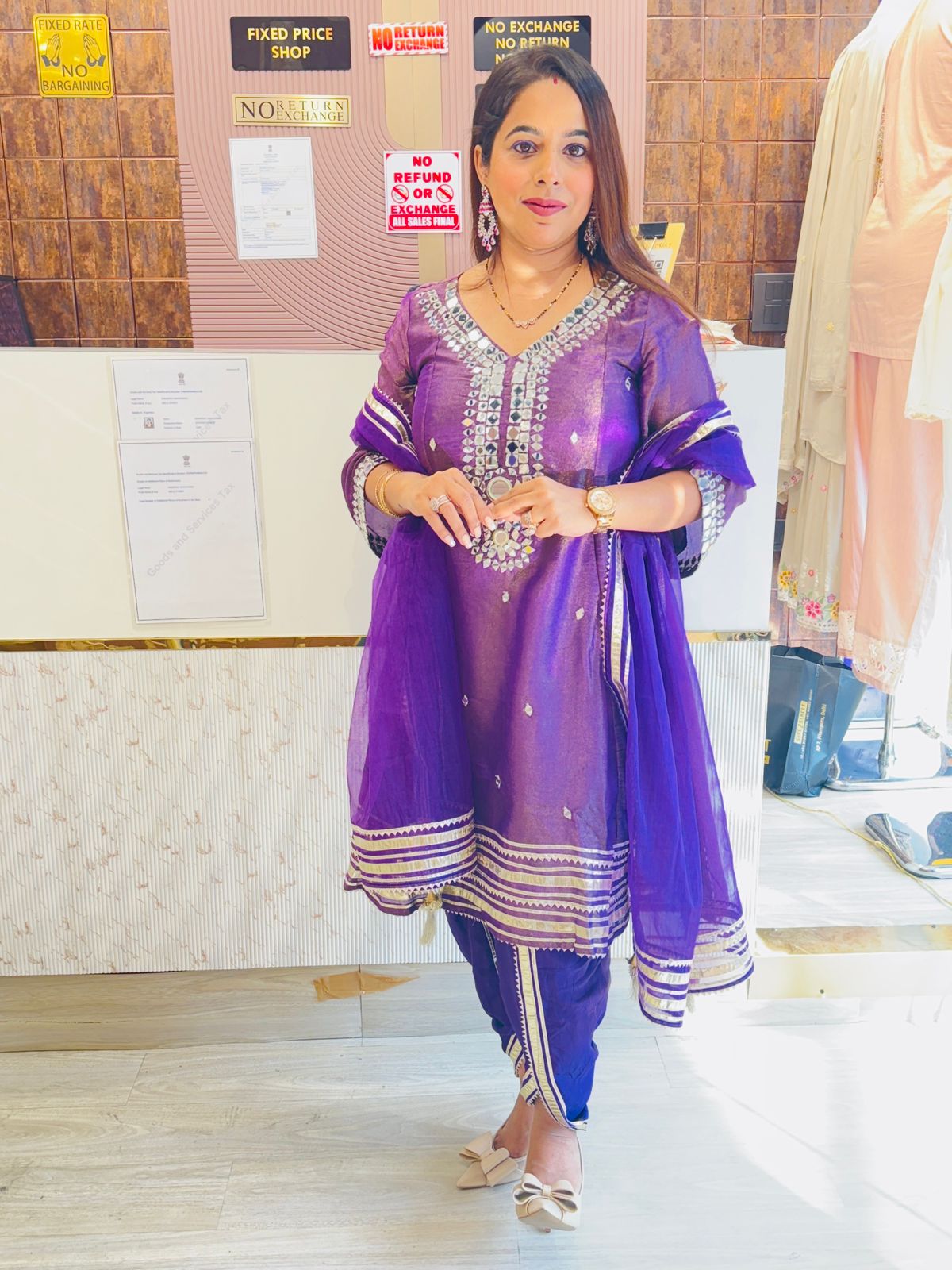 Purple Mirror Work Stitched Suit Set with Patiala Salwar