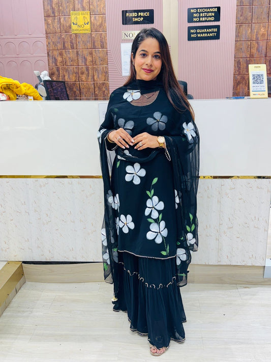 Floral Printed Sharara Suit Set with Dupatta