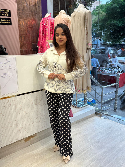 Monochrome Floral & Polka Dot Coord Set for Women