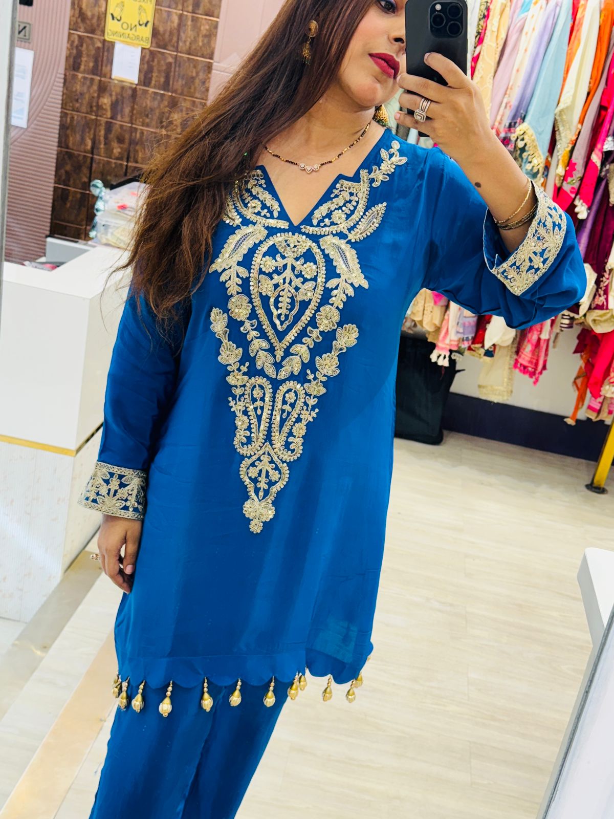 Bright Blue Two Piece Co-ord set With Golden Detailing