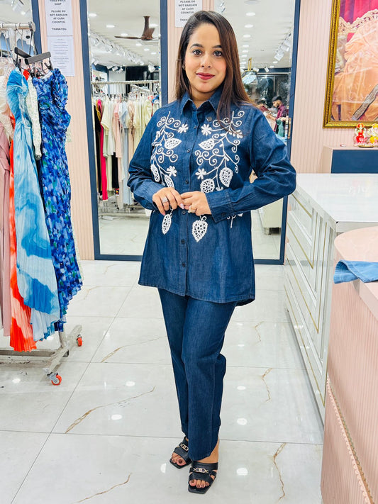 Embroidered Denim Coord Set