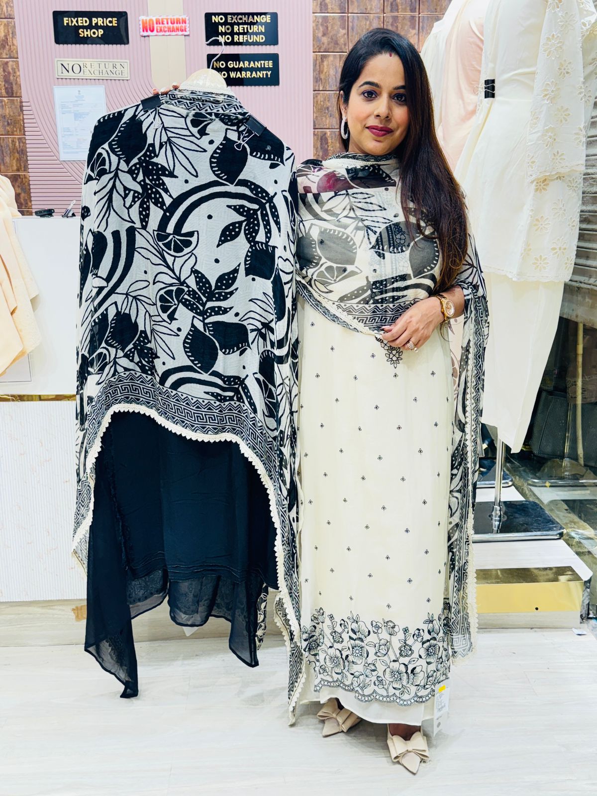 Classic Monochrome Embroidered Unstitched Suit Set