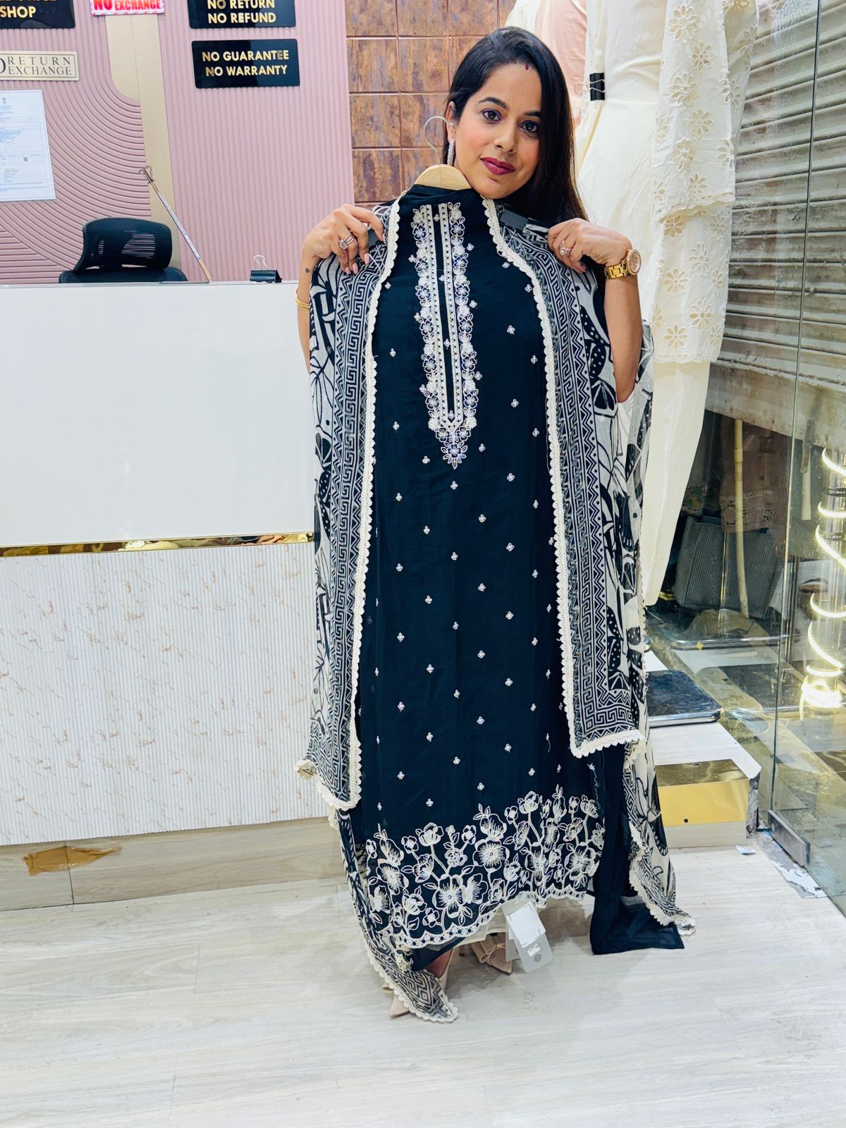 Classic Monochrome Embroidered Unstitched Suit Set