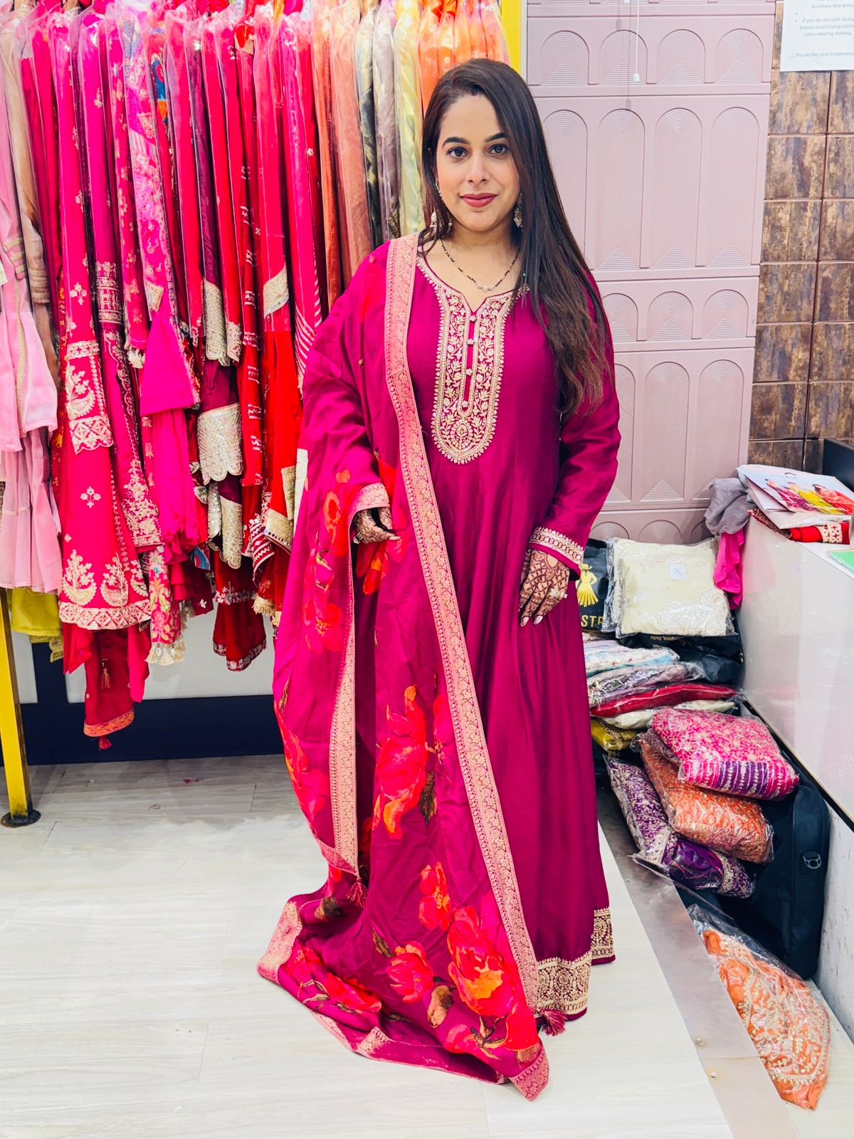 "Sehrish"- Anarkali Suit Set with Floral Print Dupatta