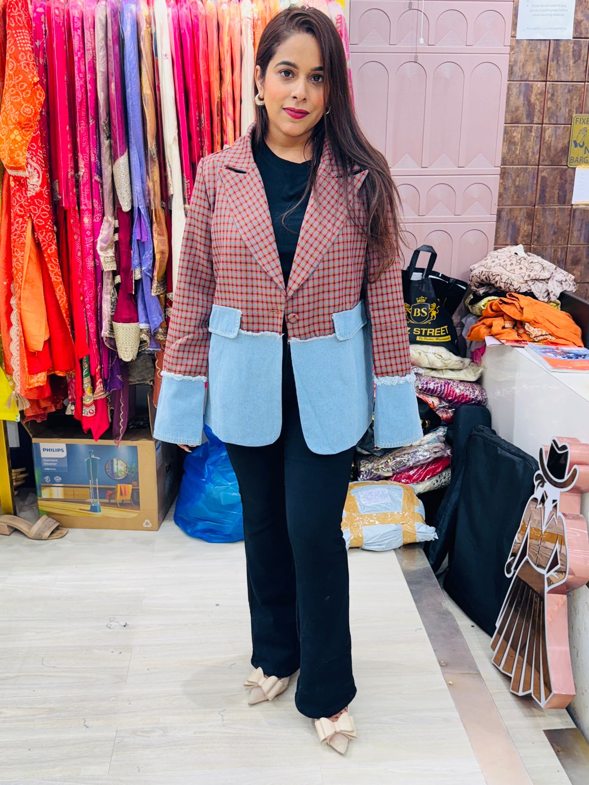 "Denim Check"- Dual Design Blazer