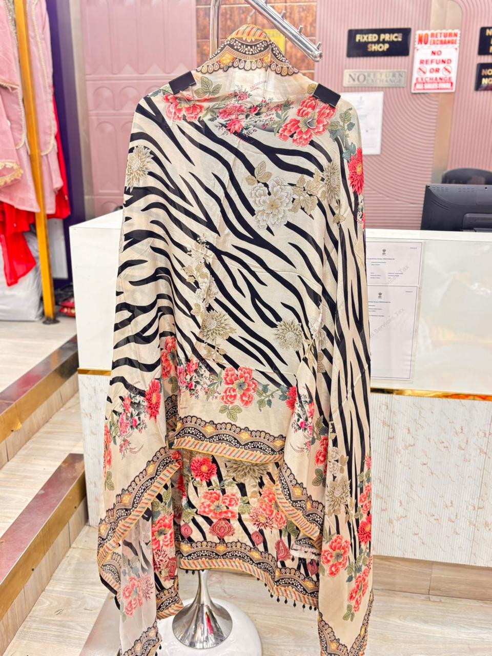 "Inaayat"- Unstitched Suit Sets With Zebra Print Dupatta (Available in 3 Variants)