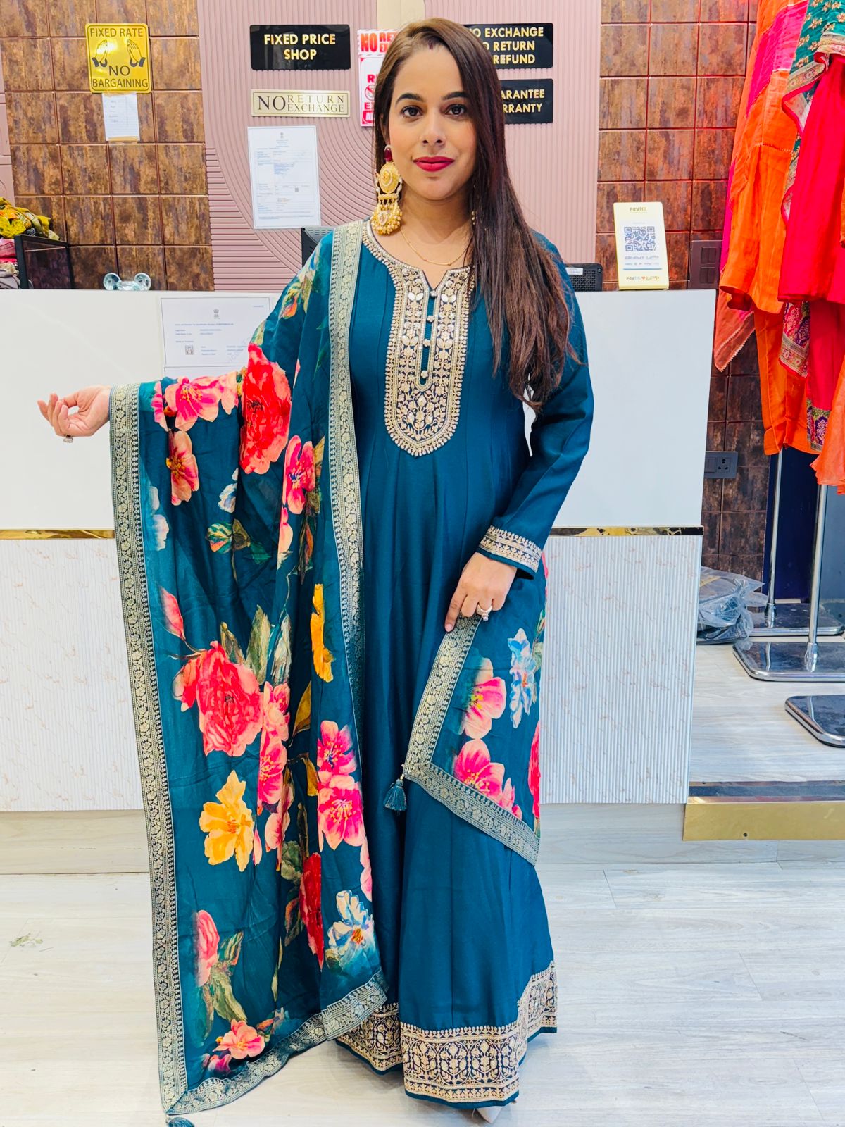 "Serene"- Anarkali Suit Set with Floral Print Dupatta