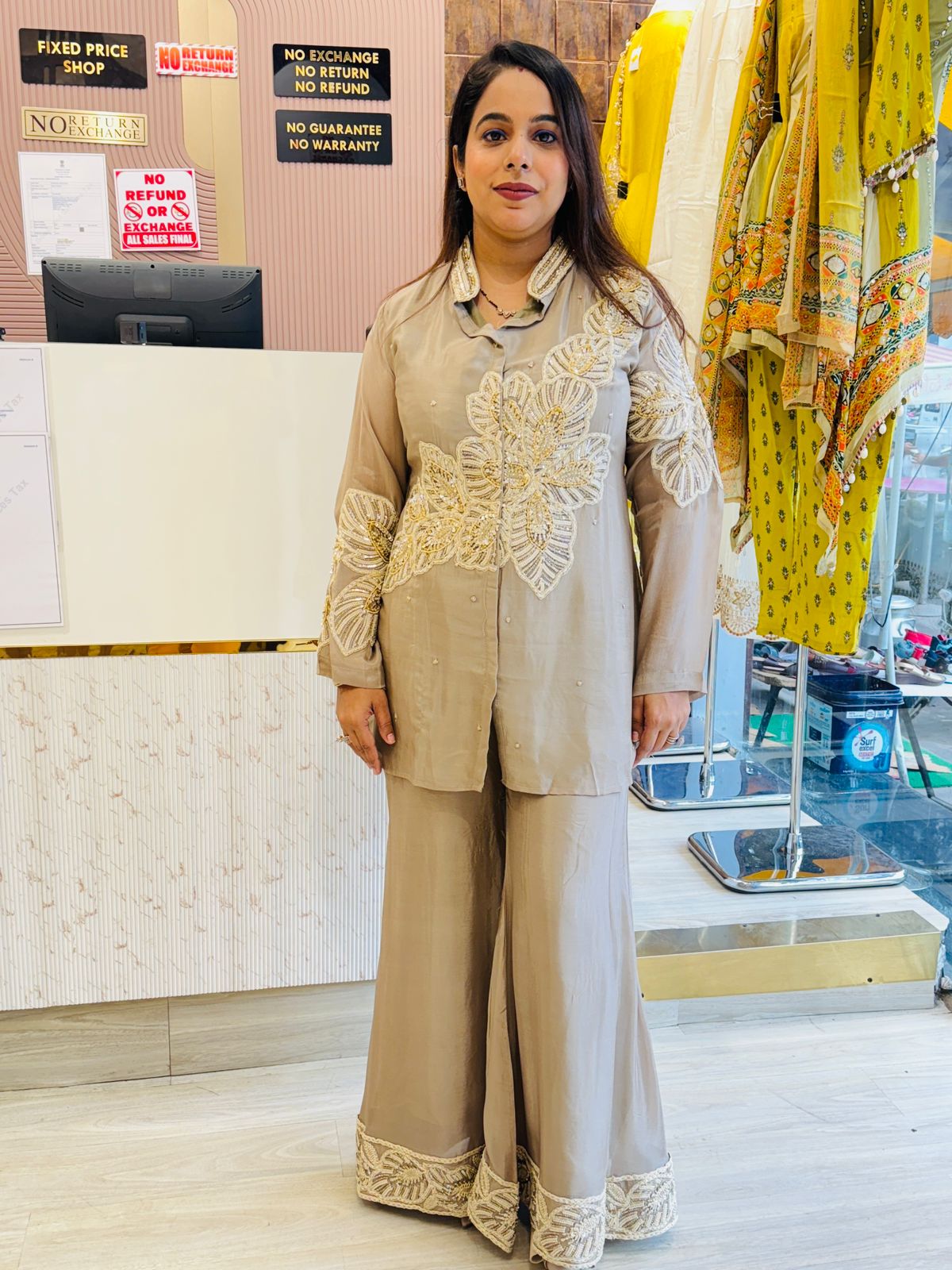 "Mahrosh"- Mouse Gold Co-ord Set with Heavy Embroidery