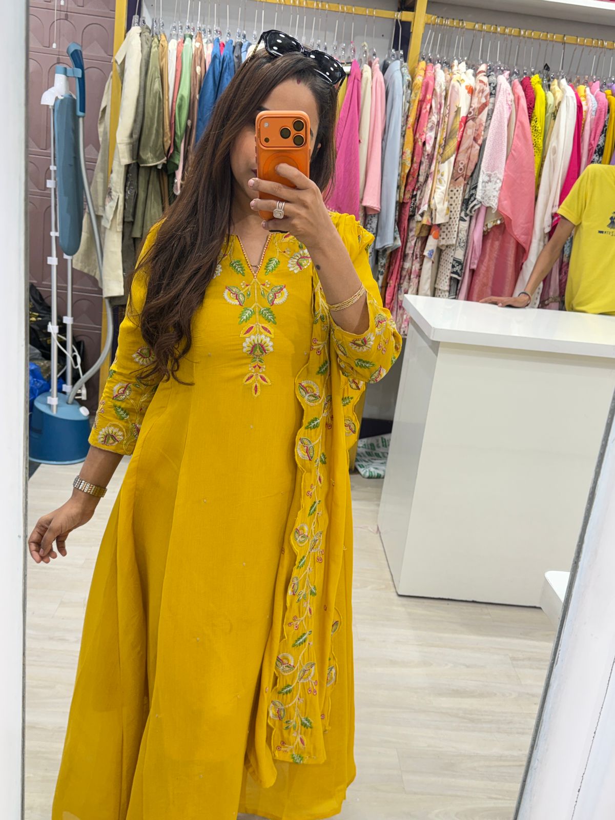 "Amalfi" - Sunshine Yellow Cotton Embroidered Anarkali Suit Set