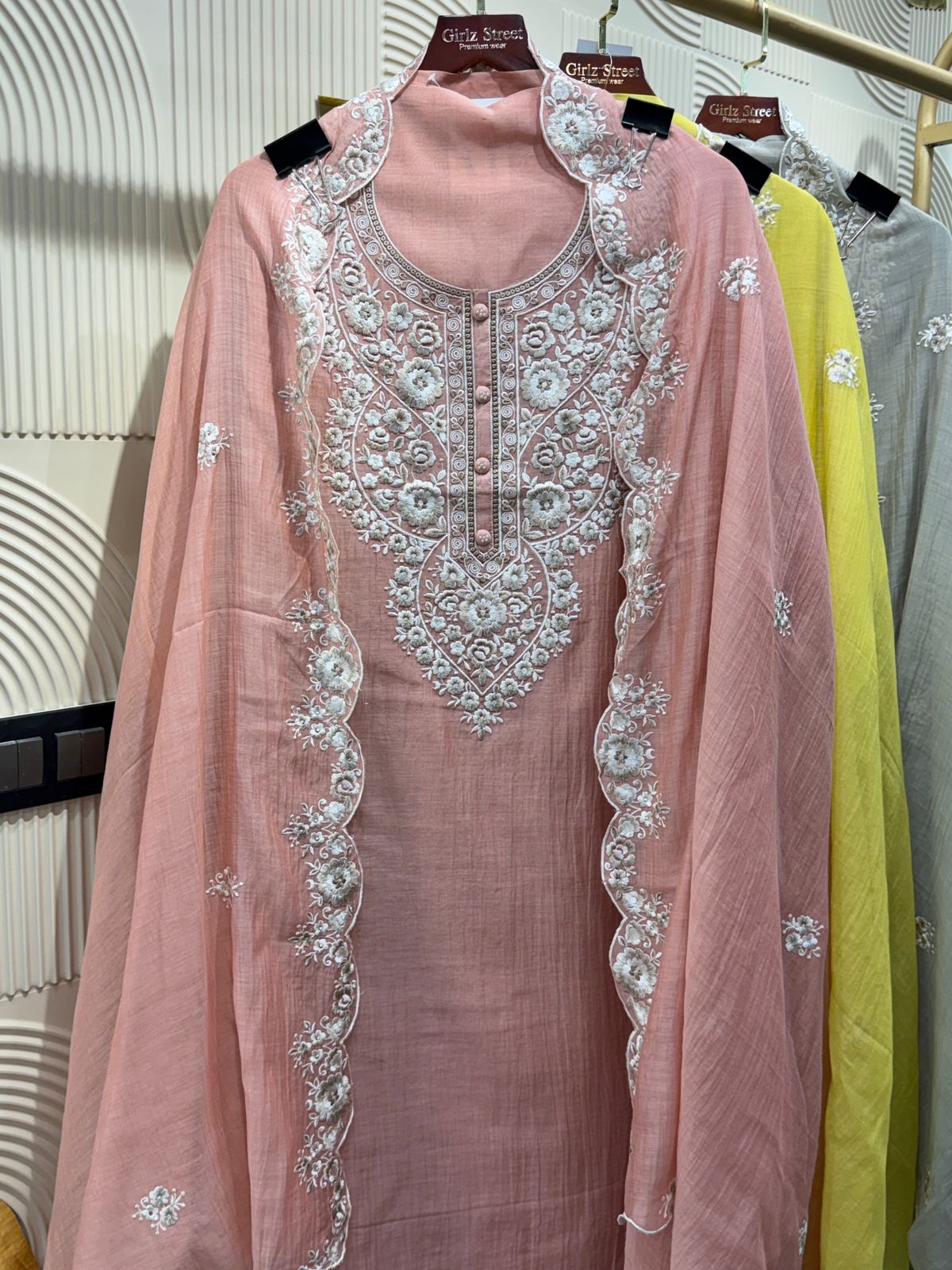 "Anjali" - Luxury Embroidered Unstitched Suit with Dupatta (Available in 3 Colours)