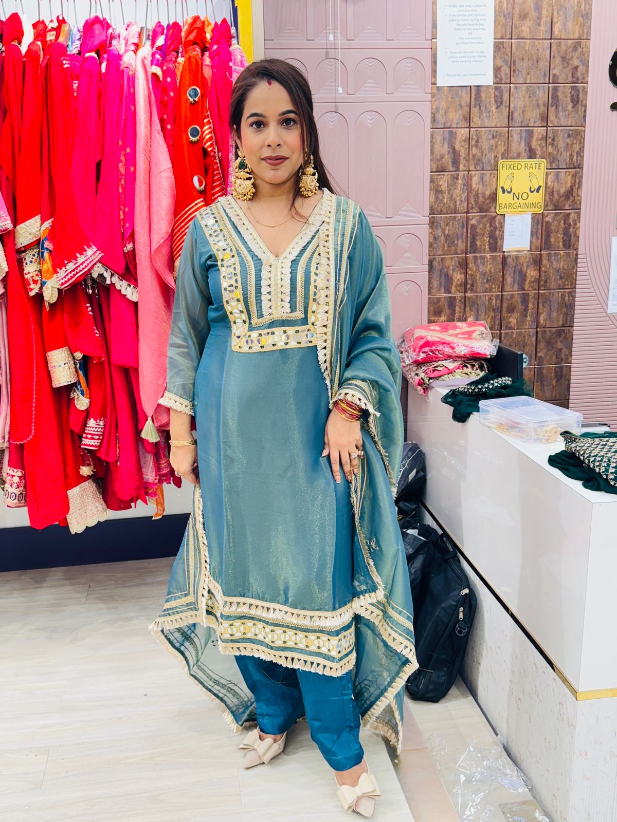 "Adaa Teal Blue"- Unstitched Suit Set With Dupatta