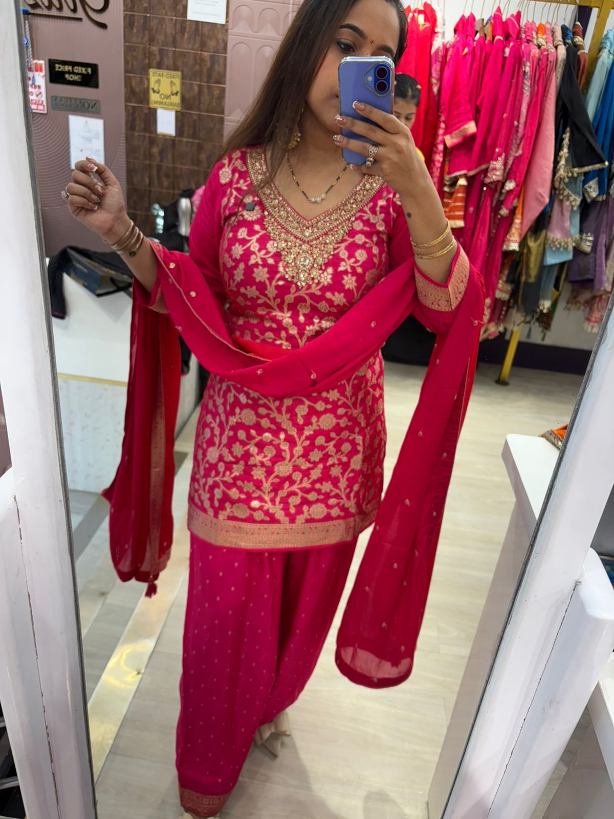 Stitched Pink Floral Embroidered Suit with Dupatta
